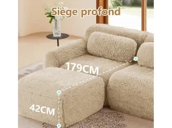 Sofá Modular 4 lugares em tecido peluche, com 4 almofadas, sem estrutura, 378x104x73cm, Caqui