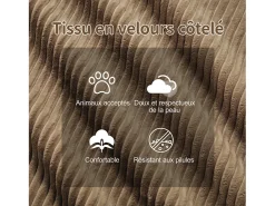 Sofá Modular 4 lugares em Veludo cotelê, com puff e 4 almofadas, 382x177x69cm, Marrom