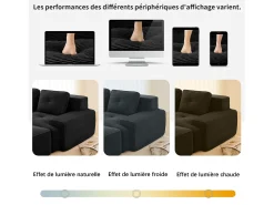 Sofá Modular 2 lugares em Veludo cotelê, com puff e 2 almofadas, 204x177x69cm, Preto