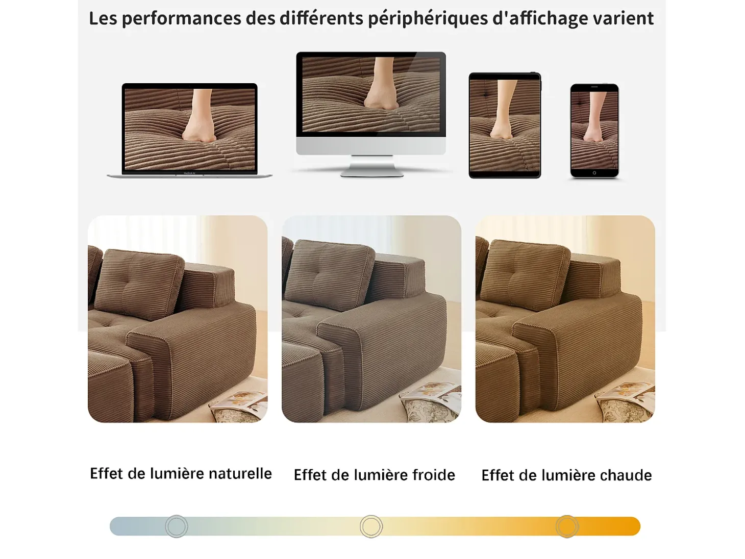Sofá Modular 4 lugares em Veludo cotelê, com 4 almofadas, 382x104x69cm, Marrom