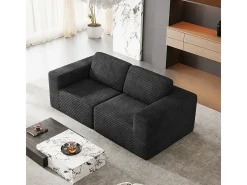 Sofá Modular 2 lugares em Veludo Cotelê, com 2 almofadas, 202x101x82cm, Preto