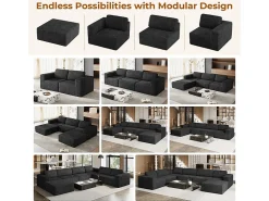 Sofá Modular 2 lugares em Veludo Cotelê, com 2 almofadas, 202x101x82cm, Preto
