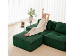 Sofá Modular 4 lugares em Veludo cotelê, com 4 almofadas, 382x104x69cm, Verde