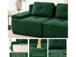 Sofá Modular 4 lugares em Veludo cotelê, com 4 almofadas, 382x104x69cm, Verde