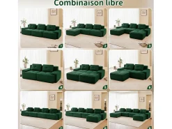 Sofá Modular 4 lugares em Veludo cotelê, com 4 almofadas, 382x104x69cm, Verde