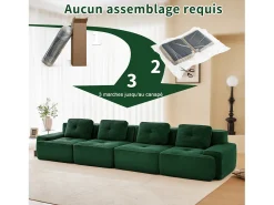 Sofá Modular 4 lugares em Veludo cotelê, com 4 almofadas, 382x104x69cm, Verde