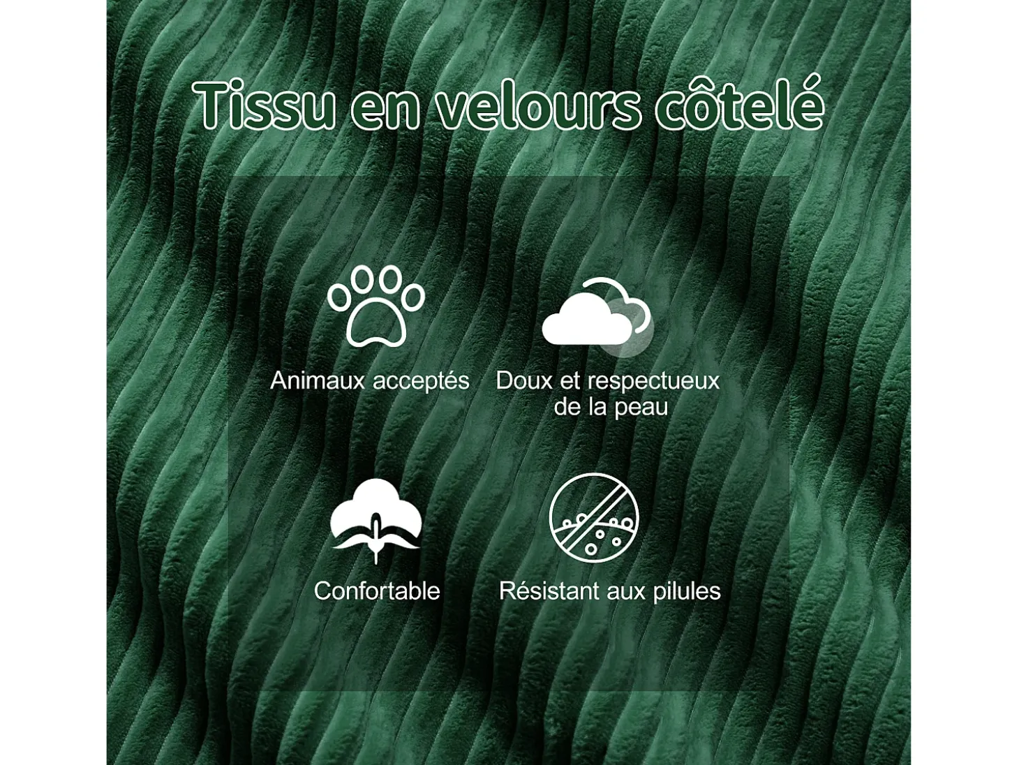 Sofá Modular 4 lugares em Veludo cotelê, com 4 almofadas, 382x104x69cm, Verde