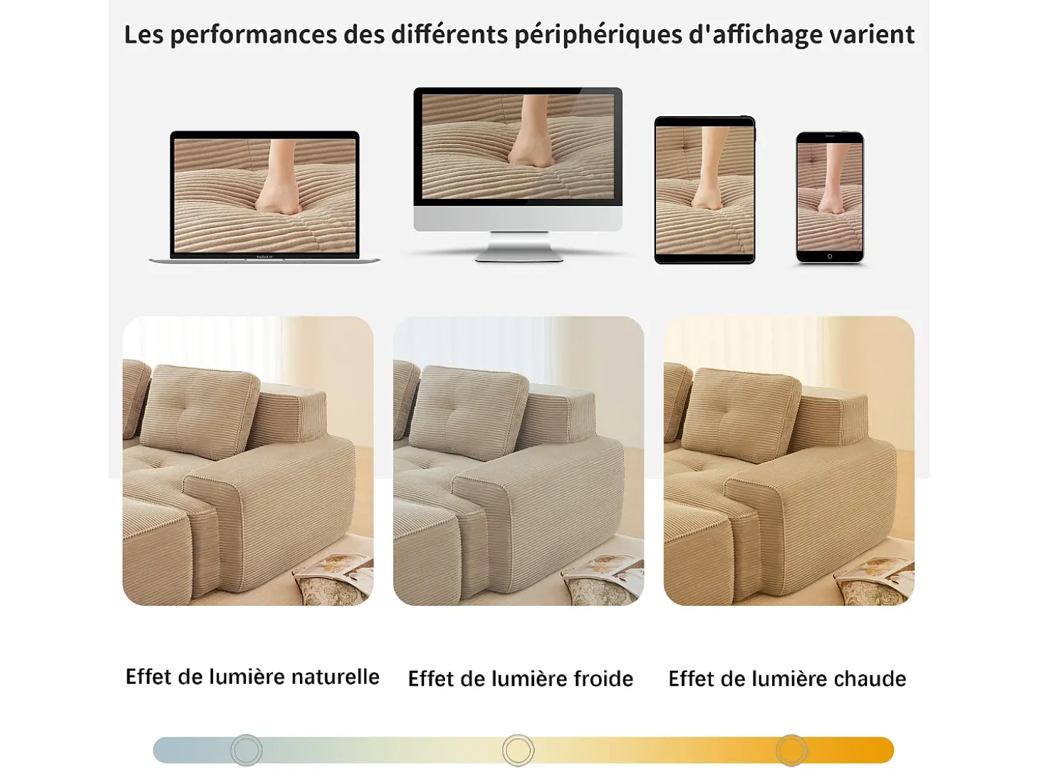 Sofá Modular 4 lugares em Veludo cotelê, com puff e 4 almofadas, 382x177x69cm, Bege