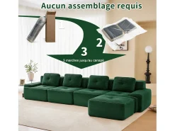 Sofá Modular 4 lugares em Veludo cotelê, com puff e 4 almofadas, 382x177x69cm, Verde