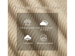 Sofá Modular 4 lugares em Veludo cotelê, com 4 almofadas, 382x104x69cm, Bege
