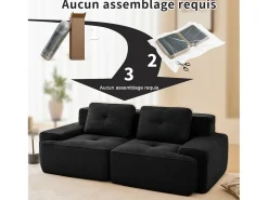 Sofá Modular 2 lugares em Veludo cotelê com 2 almofadas, sem montagem, 204x104x69cm, Preto
