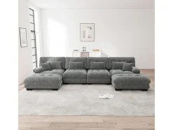 Sofá modular canto 4 lugares - com 2 puff e 6 almofadas - DIY formato U/L - 406x145x81cm - Cinza