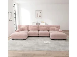 Sofá modular canto 4 lugares - com 2 puff e 6 almofadas - DIY formato U/L - 406x145x81cm - Rosa