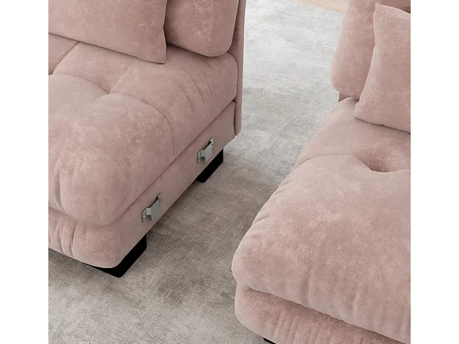 Sofá modular canto 4 lugares - com 2 puff e 6 almofadas - DIY formato U/L - 406x145x81cm - Rosa