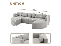 Sofá modular Cloud com função de cama - 292 x 165 x 68 cm - não requer montagem - chenille - cinza
