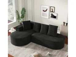 Sofá modular com chaise longue em L, assento profundo, estofamento em espuma comprimida, preto