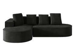 Sofá modular com chaise longue em L, assento profundo, estofamento em espuma comprimida, preto
