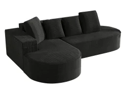 Sofá modular com chaise longue em L, assento profundo, estofamento em espuma comprimida, preto