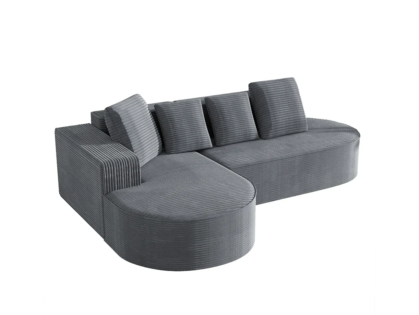 Sofá modular com chaise longue em L, assento profundo, estofamento em espuma comprimida, cor cinza.