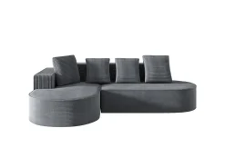 Sofá modular com chaise longue em L, assento profundo, estofamento em espuma comprimida, cor cinza.