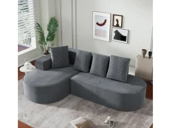 Sofá modular com chaise longue em L, assento profundo, estofamento em espuma comprimida, cor cinza.