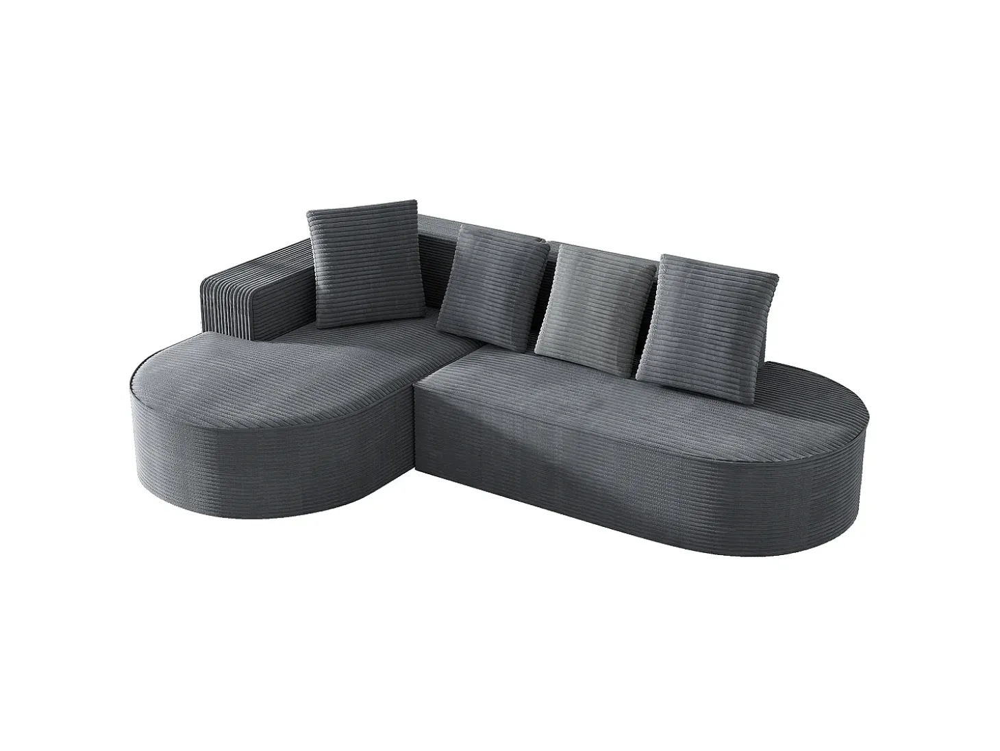 Sofá modular com chaise longue em L, assento profundo, estofamento em espuma comprimida, cor cinza.