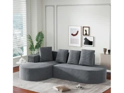 Sofá modular com chaise longue em L, assento profundo, estofamento em espuma comprimida, cor cinza.