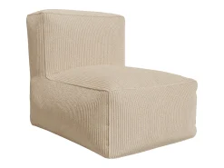 Sofá modular com poltrona e pufe em veludo canleado bege NOUMARA