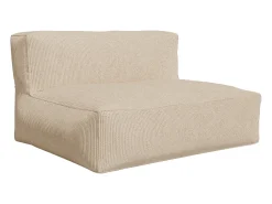 Sofá modular com poltrona e pufe em veludo canleado bege NOUMARA