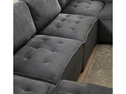 Sofá modular conversível em veludo cinza - 6 lugares - ergonômico - com bolsos de armazenamento - 308x154x82cm