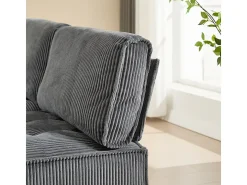 Sofá modular conversível em veludo cinza - 6 lugares - ergonômico - com bolsos de armazenamento - 308x154x82cm