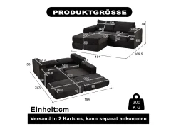 Sofá modular convertível de 2 lugares com pufes amovíveis - Veludo cotelê preto