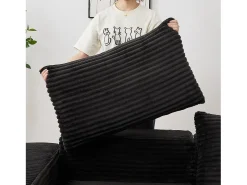 Sofá modular convertível de 2 lugares com pufes amovíveis - Veludo cotelê preto