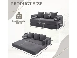 Sofá modular convertível de 3 lugares com 3 almofadas e bolso lateral - Veludo cotelê cinzento escuro