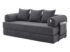 Sofá modular convertível de 3 lugares com 3 almofadas e bolso lateral - Veludo cotelê cinzento escuro