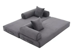 Sofá modular convertível de 3 lugares com 3 almofadas e bolso lateral - Veludo cotelê cinzento escuro