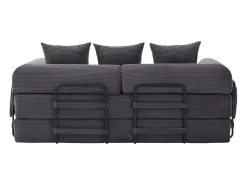 Sofá modular convertível de 3 lugares com 3 almofadas e bolso lateral - Veludo cotelê cinzento escuro