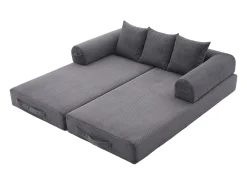 Sofá modular convertível de 3 lugares com 3 almofadas e bolso lateral - Veludo cotelê cinzento escuro