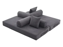 Sofá modular convertível de 3 lugares com 3 almofadas e bolso lateral - Veludo cotelê cinzento escuro