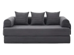 Sofá modular convertível de 3 lugares com 3 almofadas e bolso lateral - Veludo cotelê cinzento escuro