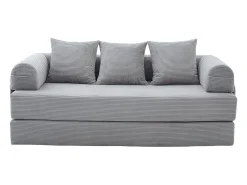 Sofá modular convertível de 3 lugares com 3 almofadas e bolso lateral - Veludo cotelê cinza claro