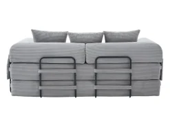 Sofá modular convertível de 3 lugares com 3 almofadas e bolso lateral - Veludo cotelê cinza claro