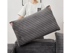 Sofá modular convertível de 2 lugares com pufes amovíveis - Veludo cotelê cinzento