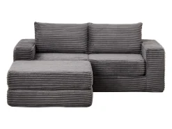 Sofá modular convertível de 2 lugares com pufes amovíveis - Veludo cotelê cinzento