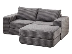 Sofá modular convertível de 2 lugares com pufes amovíveis - Veludo cotelê cinzento