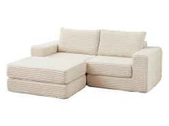 Sofá modular convertível de 2 lugares com pufes amovíveis - Veludo cotelê bege