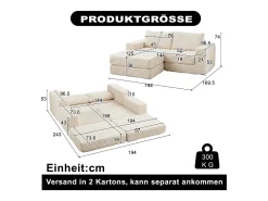 Sofá modular convertível de 2 lugares com pufes amovíveis - Veludo cotelê bege