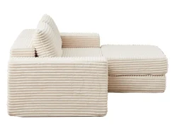Sofá modular convertível de 2 lugares com pufes amovíveis - Veludo cotelê bege