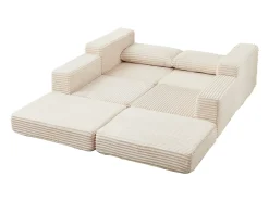 Sofá modular convertível de 2 lugares com pufes amovíveis - Veludo cotelê bege