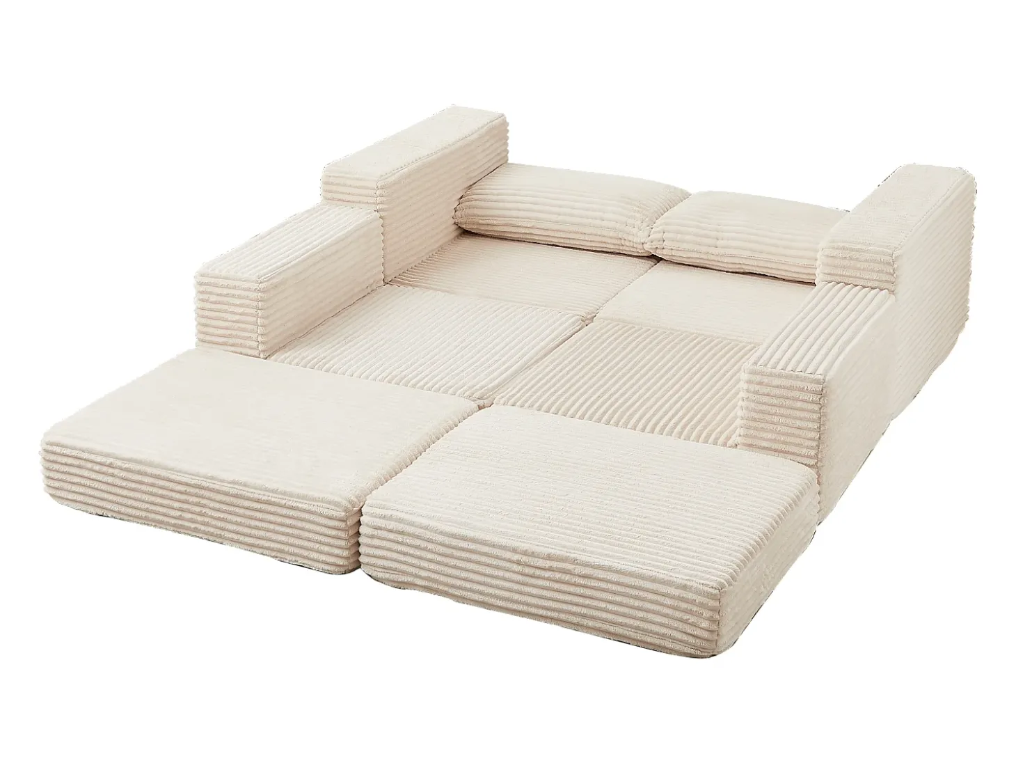 Sofá modular convertível de 2 lugares com pufes amovíveis - Veludo cotelê bege